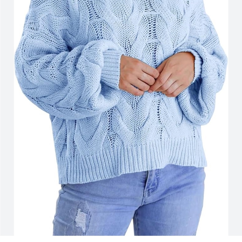 Line & Dot sweater - light blue cable knit mock neck oversized boxy